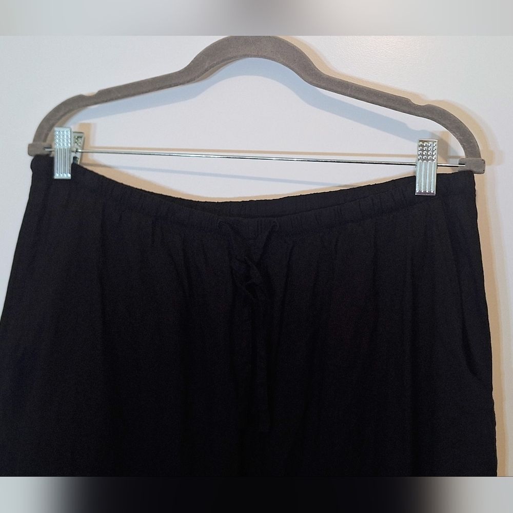 Athleta Linen Blend Stretch Wide Leg Pull On Pants High Rise Black Size Medium - Picture 9 of 16